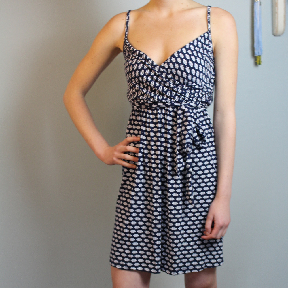 Tart Navy and White belted patterned dress